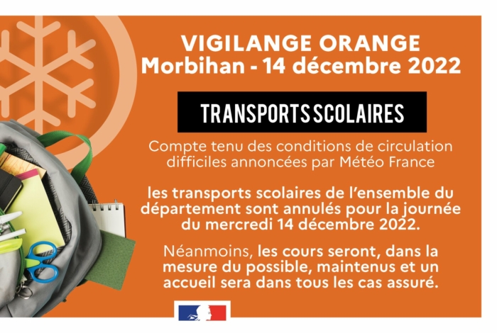 Mesures relatives aux transports scolaires dans le Morbihan mercredi 14 décembre 2022